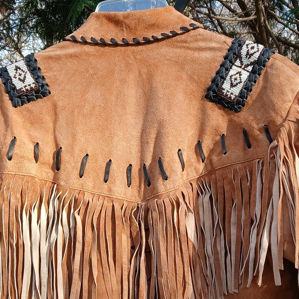 REAL LEATHER SUEDE FRINGE JACKET SZ M - Picture 12 of 12
